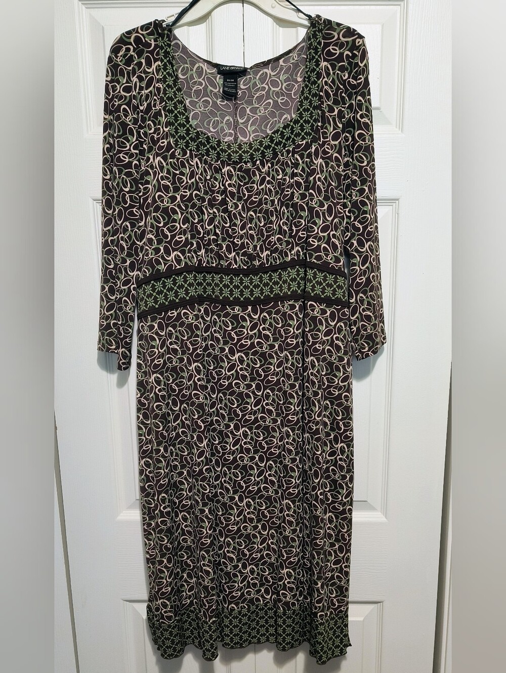 Lane Bryant Brown & Green Dress w/ a Geometric Circle-print